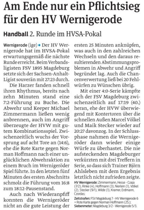 Pokalerfolg der 1.Mannschaft